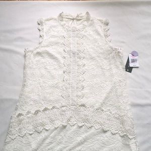 NWT white sleeveless mock neck lace dress